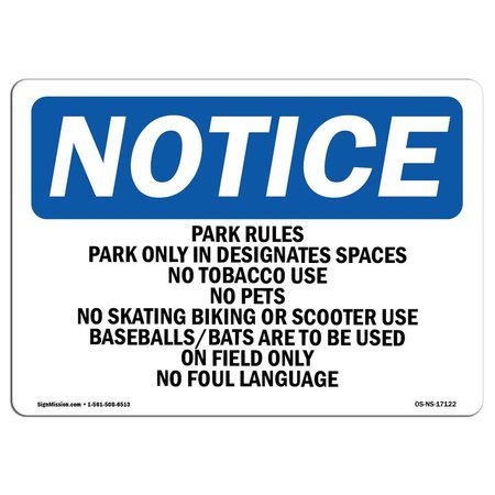 SIGNMISSION OSHA Sign, Park Rules Park In Designated Spaces, 5in X 3.5in Decal, 3.5" W, 5" L, Landscape OS-NS-D-35-L-17122